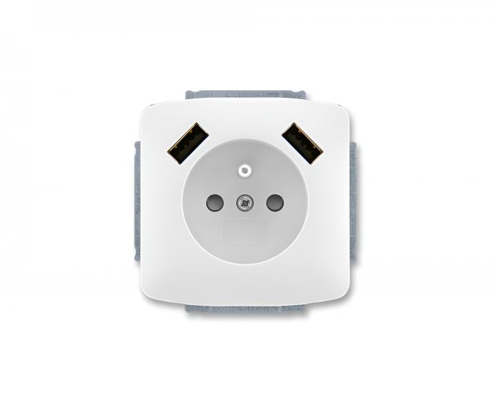 Z�suvka jednon�sobn� s kol�kom ABB Tango 5569A-A22357 B, clony, 2x USB A -biela