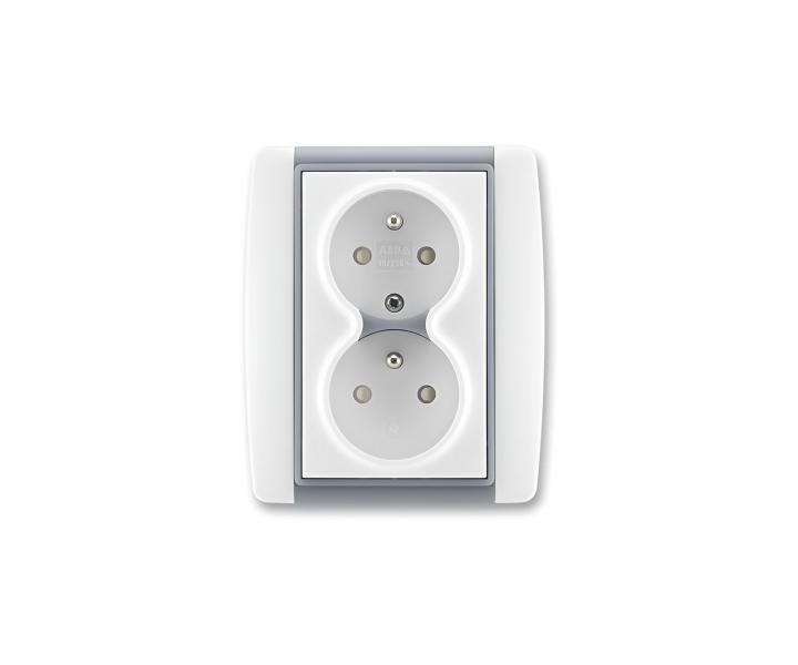 Z�suvka dvojit� s clonkami ABB Element-Time 5512E-C02359 04 - biela/�adov� �ed�