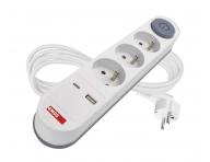 Predlovac kbel Emos P1312PD, 3x zsuvka, 1x USB-A, 1x USB-C, biely, 2 m
