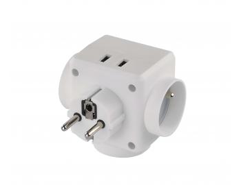 Trojnsobn rozboovacia guat zsuvka Emos P0024U, 2 x USB - biela