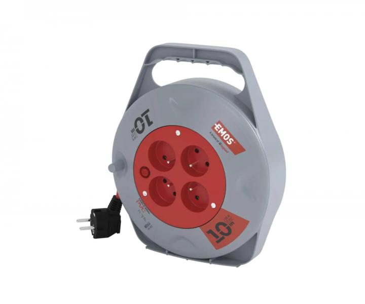 Predlovac kbel na bubne Emos P19410N, 4x zsuvka, 230 V, 1 mm2, erven - 10 m