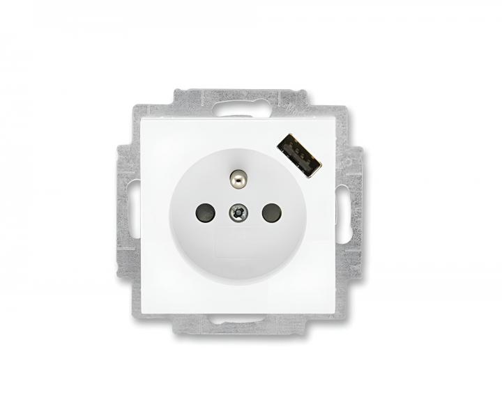 Z�suvka jednon�sobn� s USB ABB Levit 5569H-A02357 03, s clonami - biela