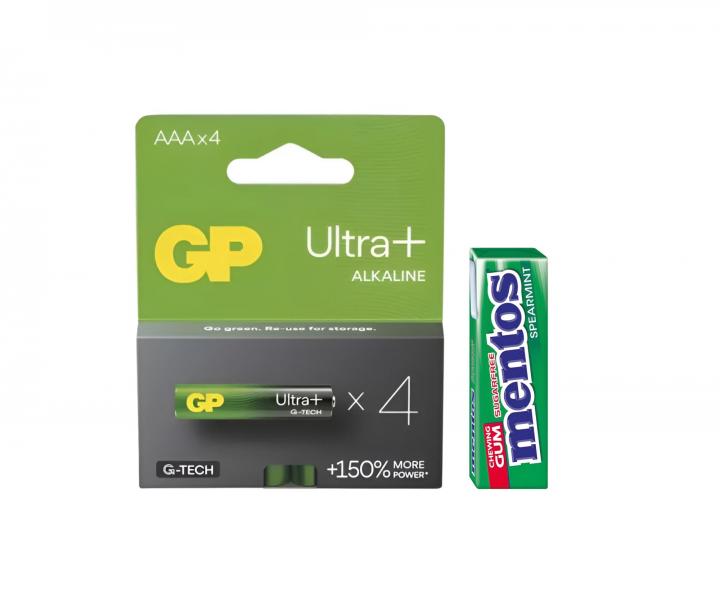 Alkalick batria GP Ultra Plus AAA (LR03) - 4 ks + uvaky Mentos zadarmo