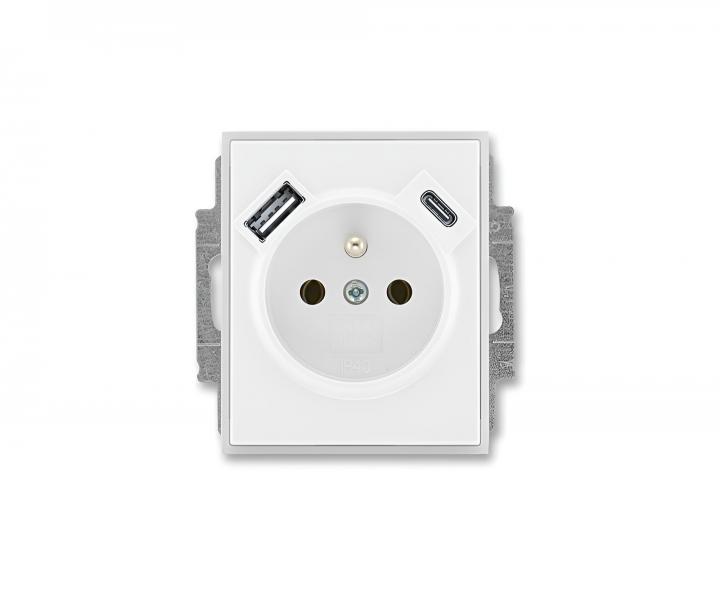 Jednoduch� z�suvka s USB ABB Element-Time 5569E-A32357 01, clony, USB A/C - biela/�adovo biela