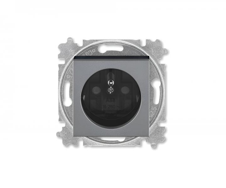 Z�suvka jednon�sobn� bez r�m�eka ABB Levit 6619H-A06357 69, IP40, ochrann� kol�k, clony - oce�ov�/dymov� �ierna