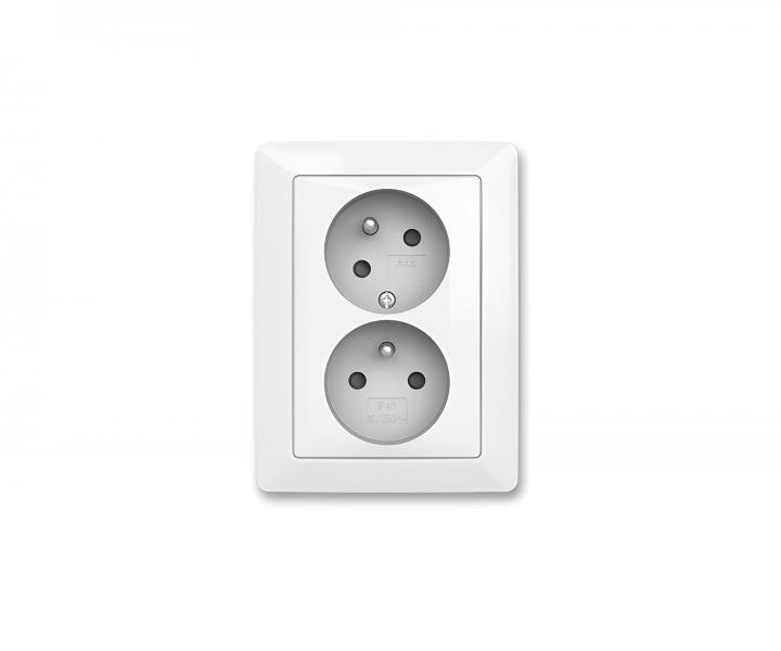 Z�suvka dvojit� bez�roubov� ABB Zoni 5513T-C02157 240, pooto�en�, s clonkami, ochrann� kol�ky - matn� biela