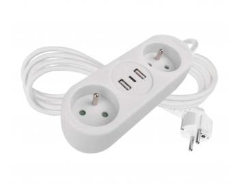 Predlovac kbel Emos P0211E, 2x zsuvka, 2x USB-A, 1x USB-C, biely, 1,4 m