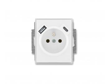 Jednoduch� z�suvka s USB ABB Element-Time 5569E-A32357 01, clony, USB A/C - biela/�adovo biela