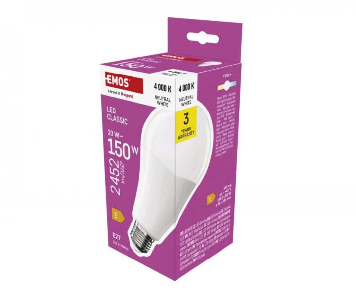 LED iarovka Emos Classic A80, E27, 20 W (150 W), neutrln biela