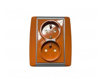 Z�suvka dvojit� s clonkami ABB Element-Time 5512E-C02359 07 - karamelov�/�adov� �ed�