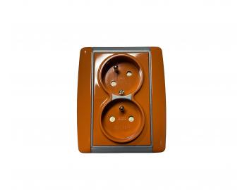 Z�suvka dvojit� ABB Element-Time 5513E-C02357 07, IP40, oto�en� - karamelov�/�adov� �ed�