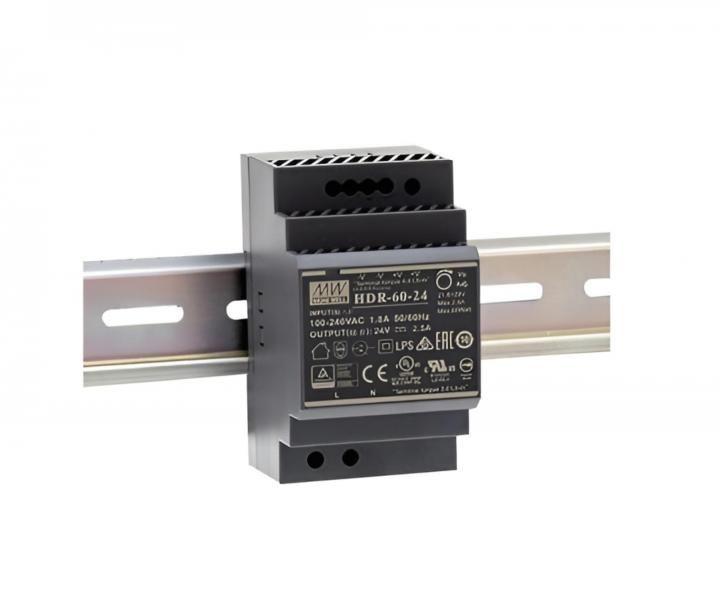 Spnan zdroj na DIN litu Mean Well HDR-60-24, 24V/DC, 2,5 A, 60 W
