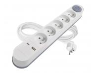 Predlovac kbel Emos P1513PD, 5x zsuvka, 1x USB-A, 1x USB-C, biely, 3 m