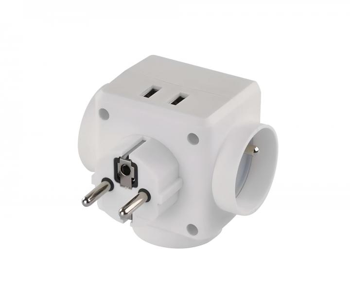 Trojnsobn rozboovacia guat zsuvka Emos P0024U, 2 x USB - biela