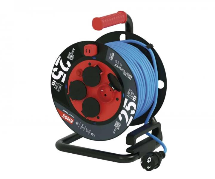 Poasie odoln predlovac kbel na bubne Emos P08525W, 4x zsuvka, 230 V, 1,5 mm2, modr, 25 m