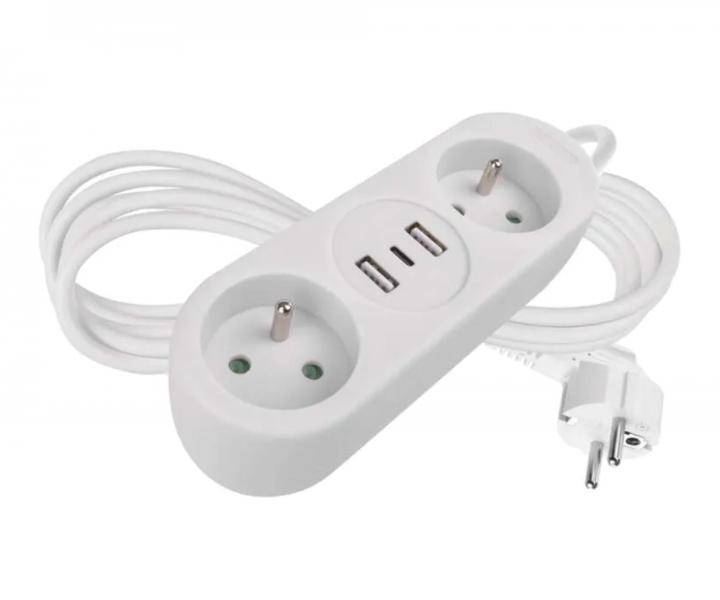 Predlovac kbel Emos P0211E, 2x zsuvka, 2x USB-A, 1x USB-C, biely, 1,4 m