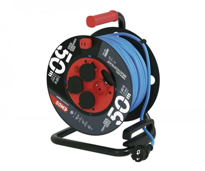 Poasie odoln predlovac kbel na bubne Emos P08550W, 4x zsuvka, 230 V, 1,5 mm2, modr, 50 m