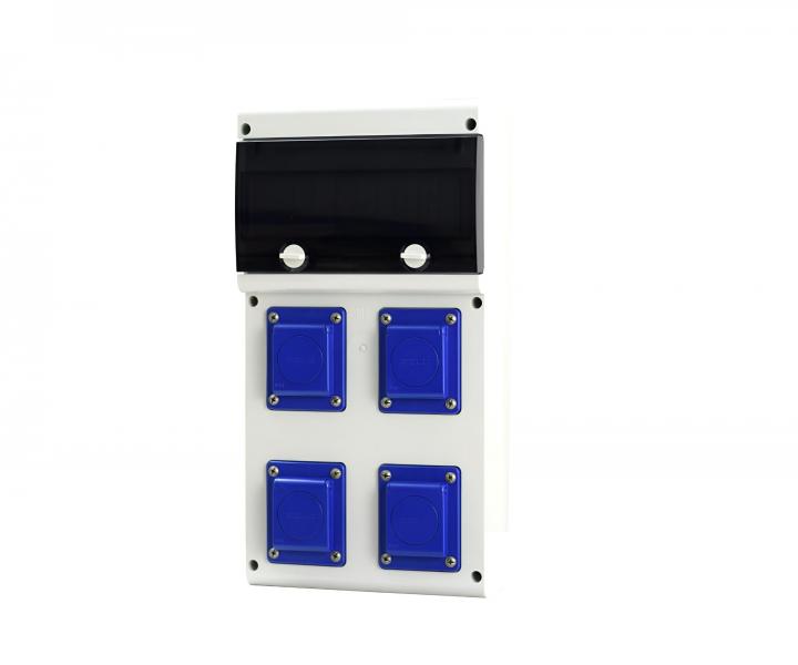 Zsuvkov rozvodnica s istiom Scame 632.2222-004, IP54, 4x zsuvka 230 V, isti 4xB16/1