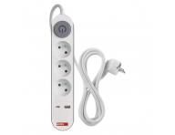 Predlovac kbel Emos P1312PD, 3x zsuvka, 1x USB-A, 1x USB-C, biely, 2 m