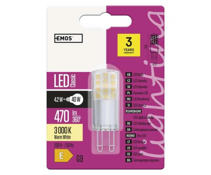 LED iarovka Emos Classic JC ZQ9542, G9, 4,2 W (40 W), tepl biela