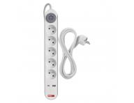 Predlovac kbel Emos P1513PD, 5x zsuvka, 1x USB-A, 1x USB-C, biely, 3 m