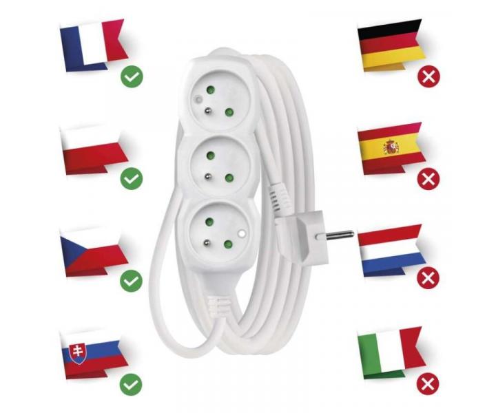 Predlovac kbel 5 m / 3 zsuvky / biely / PVC / 1 mm2 Emos P0315