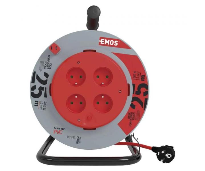 Predlovac kbel na bubne Emos P19425P, 4x zsuvka, 230 V, 1,5 mm2, erven, 25 m