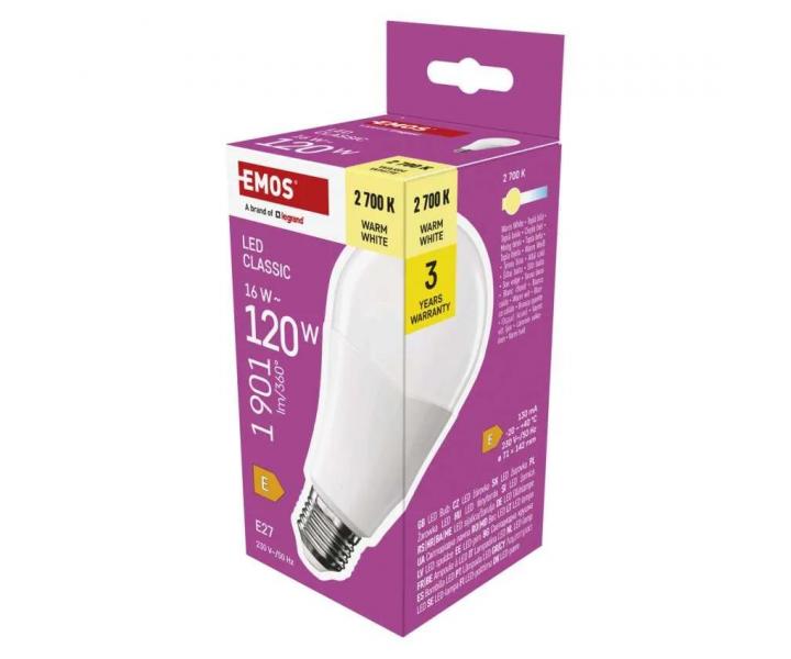 LED iarovka Emos Classic A70 ZQ5E71, E27, 16 W (120 W), tepl biela