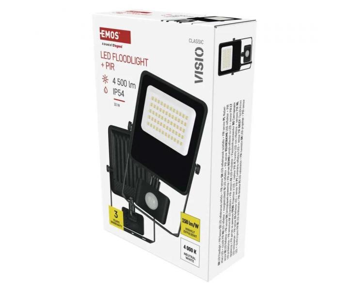 LED reflektor s pohybovm idlem Emos Visio ZS2933, IP54, 30 W, ierny - neutrln biela