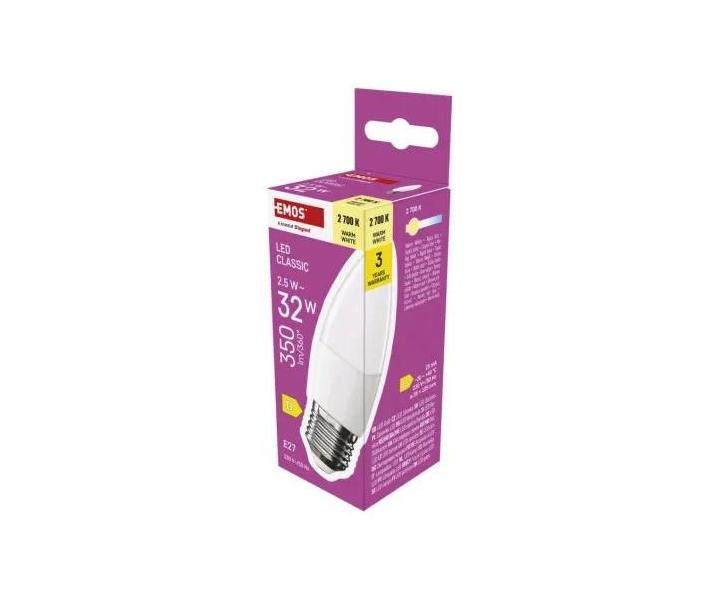 LED iarovka svieka Emos Classic ZQ4D11, E27, 2,5 W (32 W), tepl biela