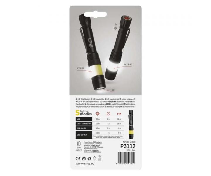 Baterkov svietidlo kovov Emos P3112 360 COB LED, 270 lm, 2x AA