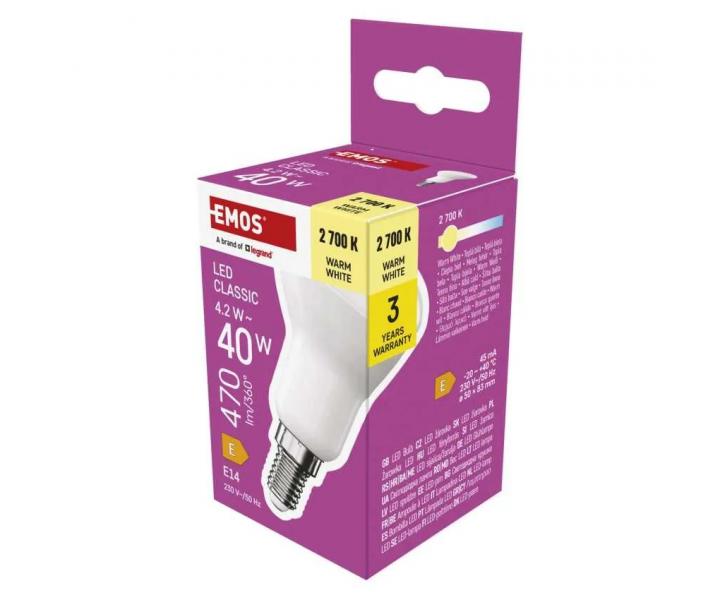 LED iarovka Emos Classic R50, E14, 4,2 W (40 W) - tepl biela