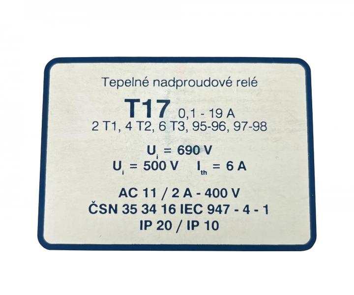 Tepeln� nadpr�dov� rel� EPM Elektrop��stroj T17I, 25 A