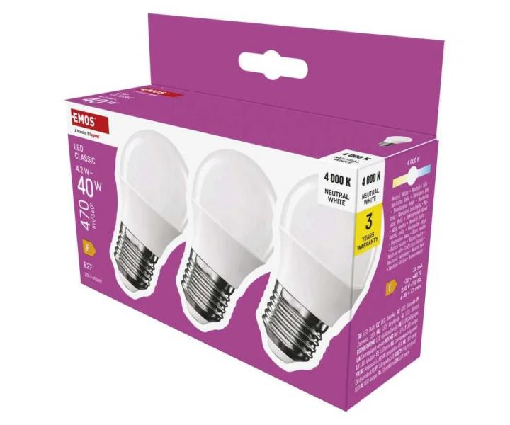 LED iarovka Emos Classic Mini Globe ZQ6E23.3, E27, 4,2 W (40 W), neutrln biela - 1 ks