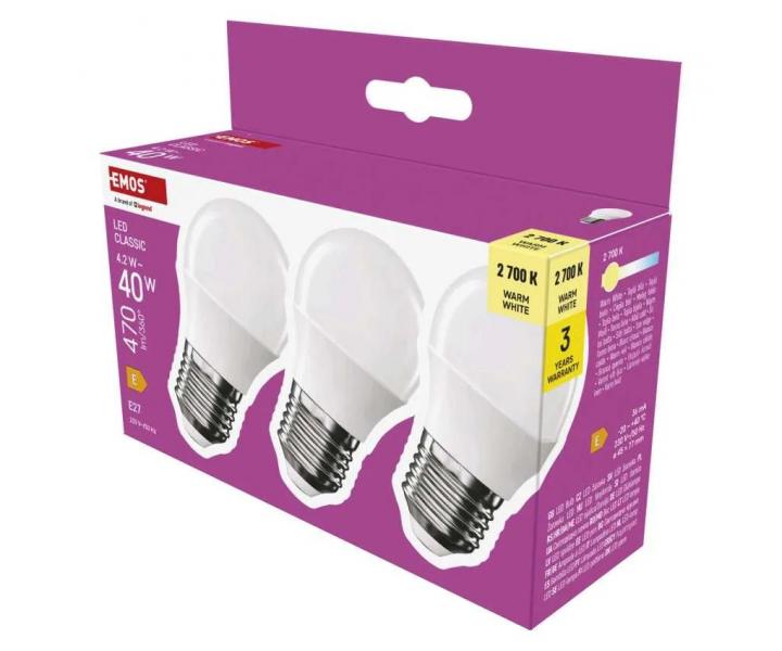 LED iarovka Emos Classic Mini Globe ZQ6E21.3, E27, 4,2 W (40W), tepl biela - 1 ks
