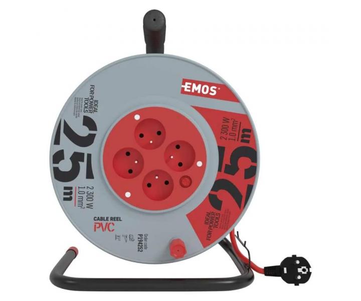 Predlovac kbel na bubne Emos P194252, 4x zsuvka, 230 V, 1 mm2, erven, 25 m