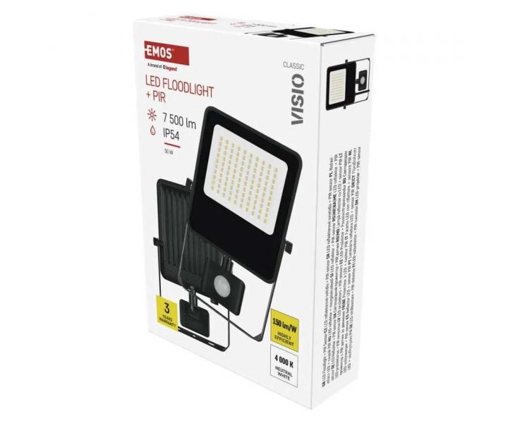 LED reflektor s pohybovm idlem Emos Visio ZS2943, IP54, 50 W, ierny, neutrln biela