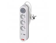Predlovac kbel Emos P1312PD, 3x zsuvka, 1x USB-A, 1x USB-C, biely, 2 m