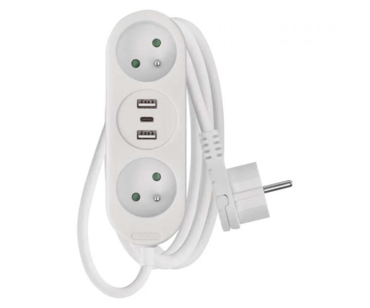 Predlovac kbel Emos P0211E, 2x zsuvka, 2x USB-A, 1x USB-C, biely, 1,4 m
