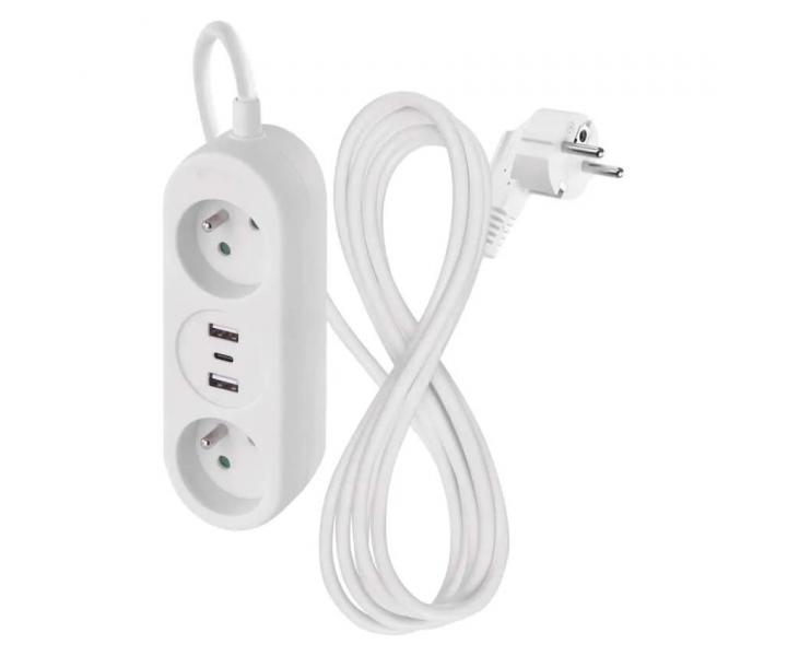 Predlovac kbel Emos P0211E, 2x zsuvka, 2x USB-A, 1x USB-C, biely, 1,4 m
