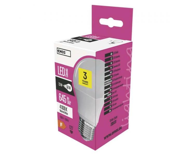 LED iarovka Emos Classic A60 ZQ5131, E27, 7,3 W (50 W), neutrln biela